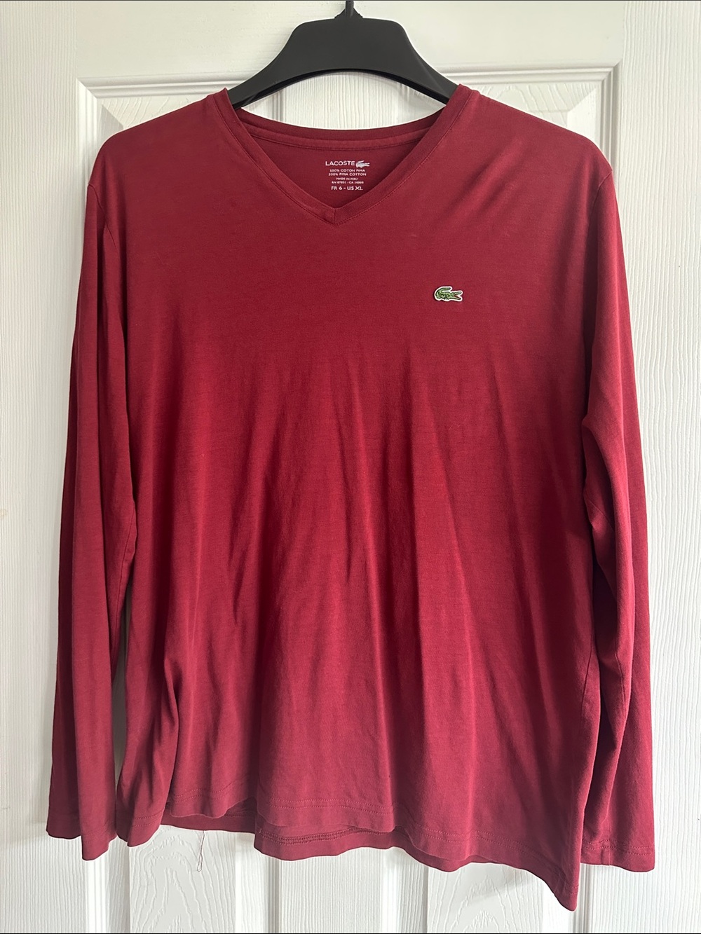 Lacoste Men’s Long-Sleeve V-Neck Shirt - Wine Red